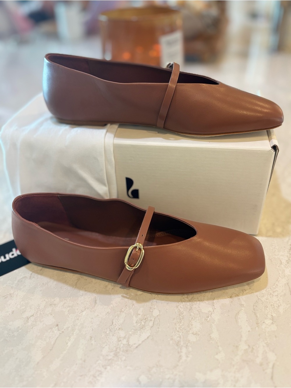Larroude Misty Ballerina Flat Caramel Kidskin Leather Almond Toe Ballet Flats - Picture 8 of 12